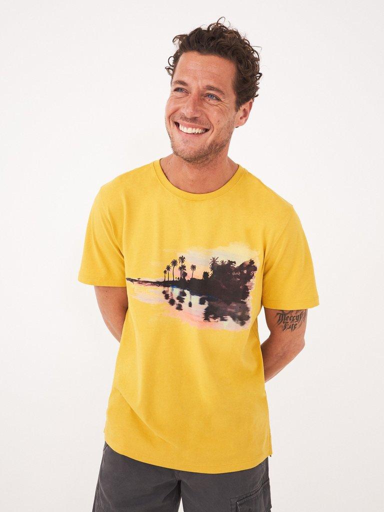 Dip Dye Graphic TShirt in MID YELLOW - MODEL FRONT