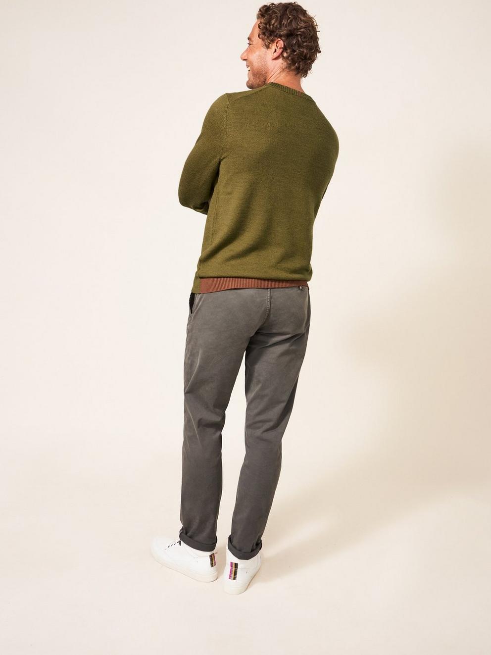 Newport Merino Crew in MID GREEN - MODEL BACK