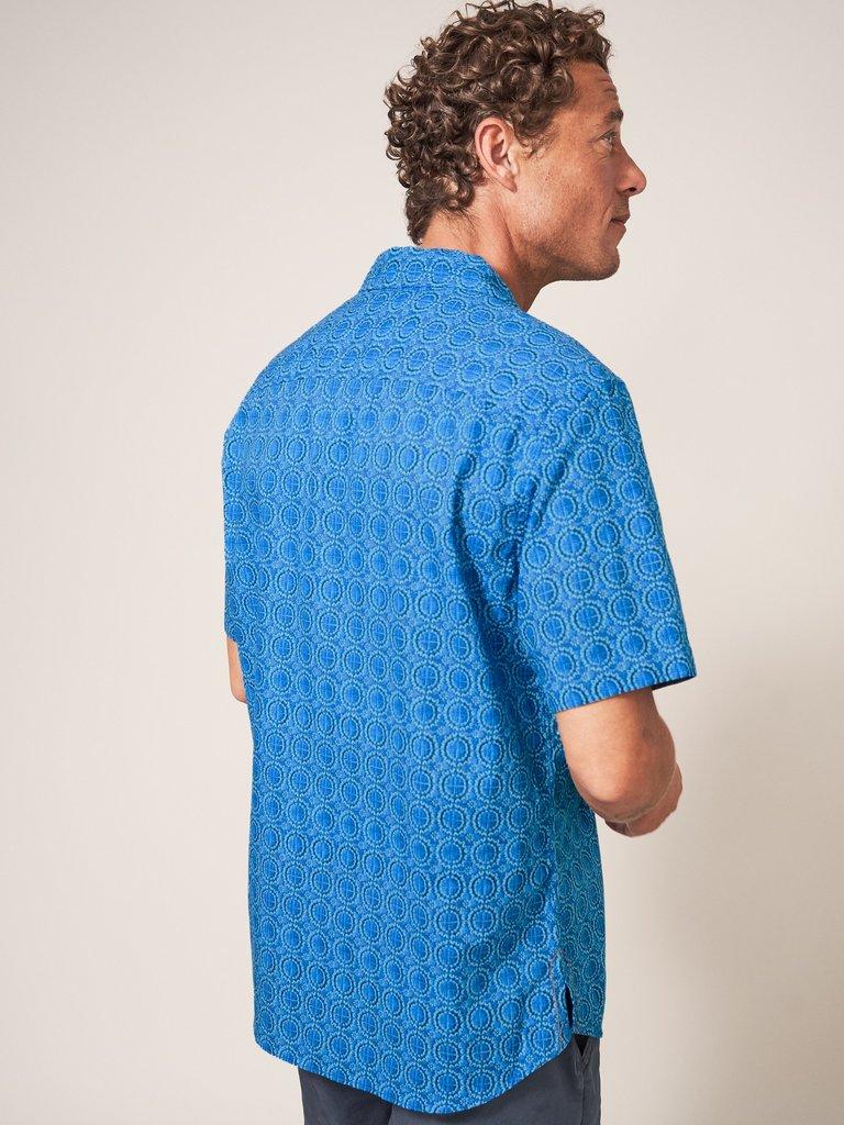 Indigo Tile Printed Shirt in INDIGO BLE - MODEL BACK
