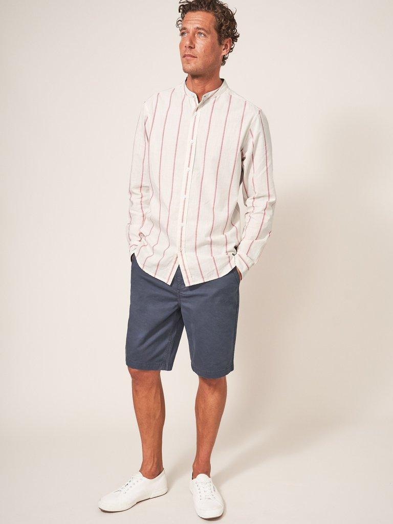 Simple Striped Shirt in MID PINK - MODEL FRONT