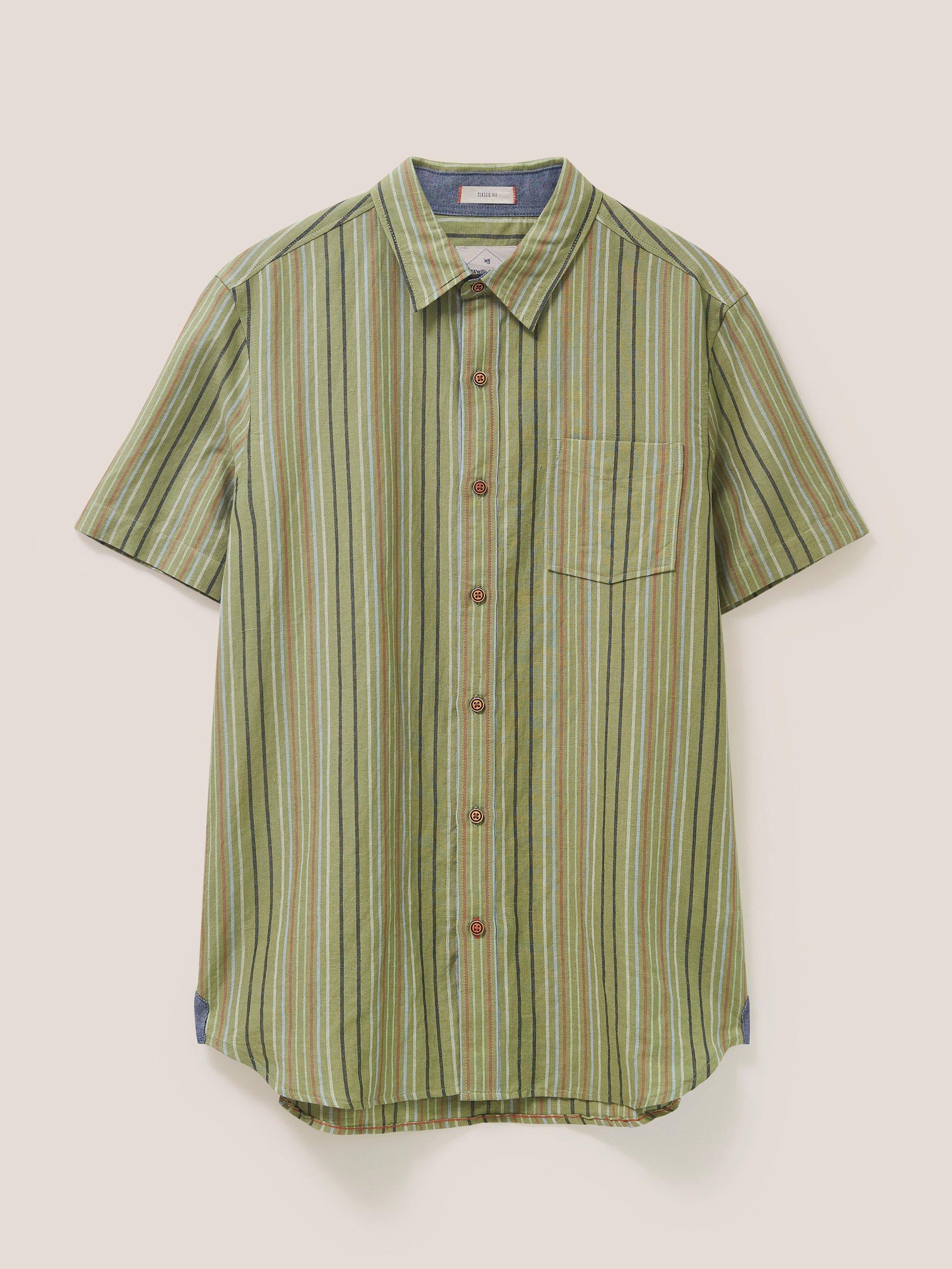 Multi Stripe Shirt in DUS GREEN - FLAT FRONT