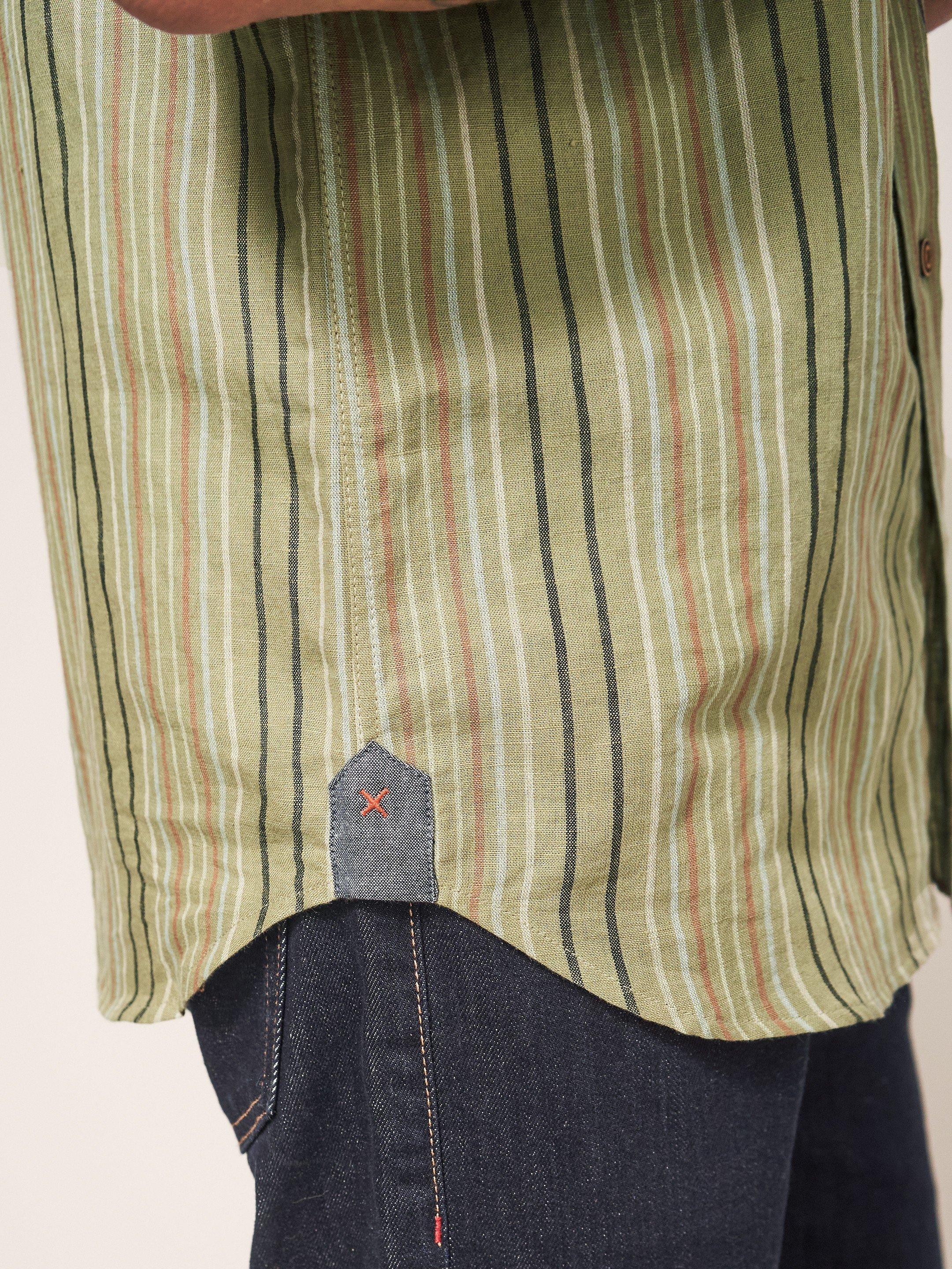 Multi Stripe Shirt in DUS GREEN - MODEL DETAIL