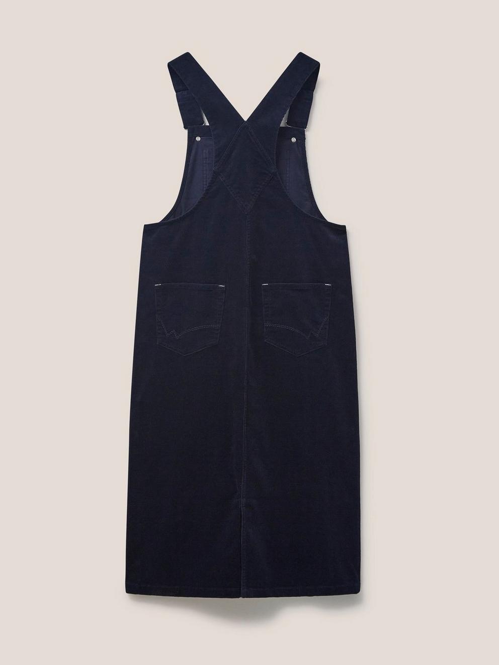 Emmie Organic Cord Midi Pinafore in DARK NAVY - FLAT BACK