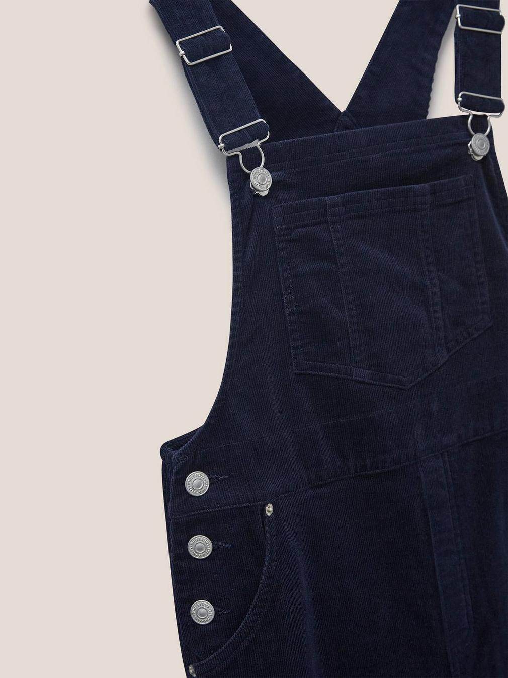 Emmie Organic Cord Midi Pinafore in DARK NAVY - FLAT DETAIL