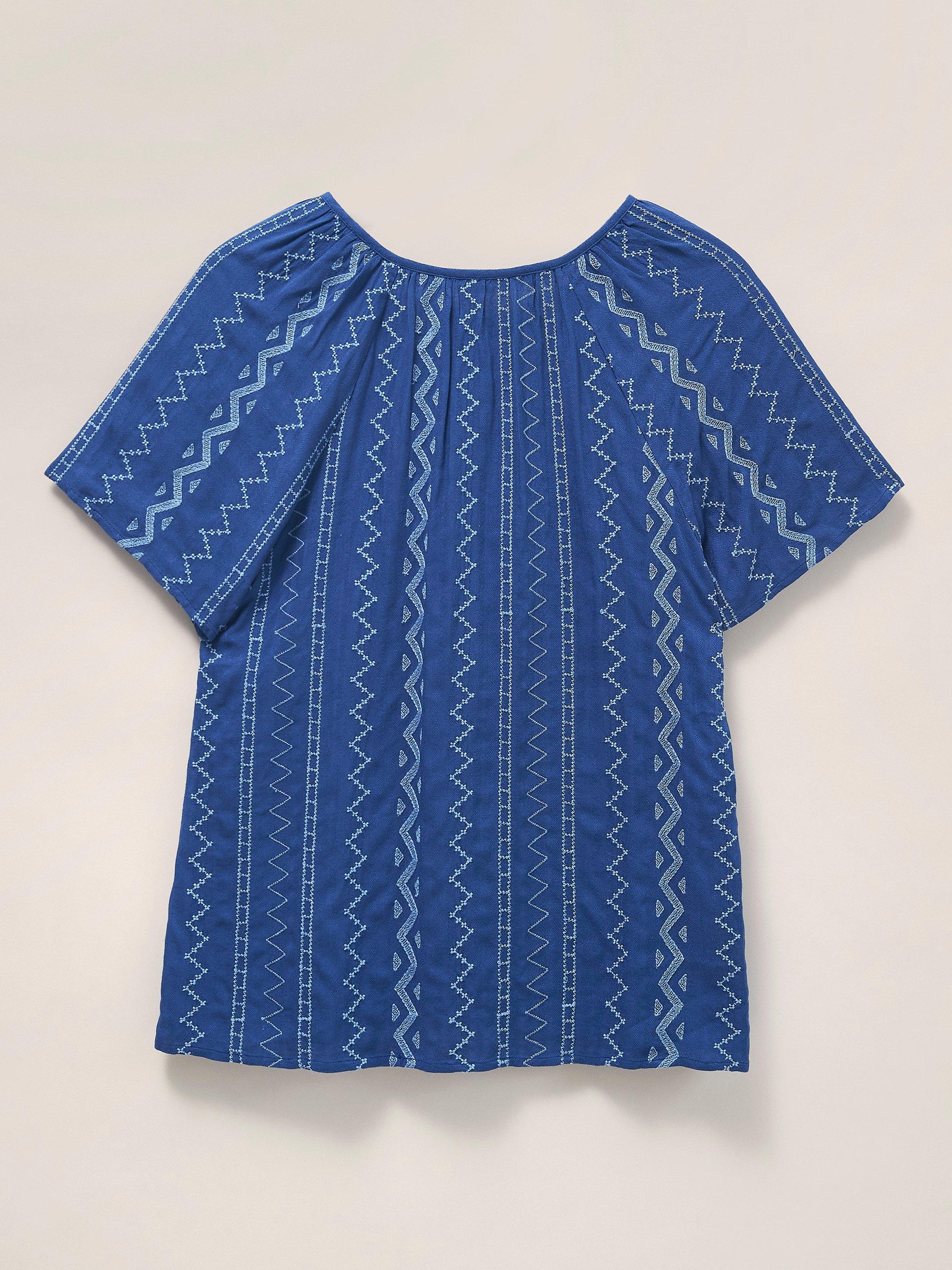 Aida Embroidered Top in BLUE MLT - FLAT BACK