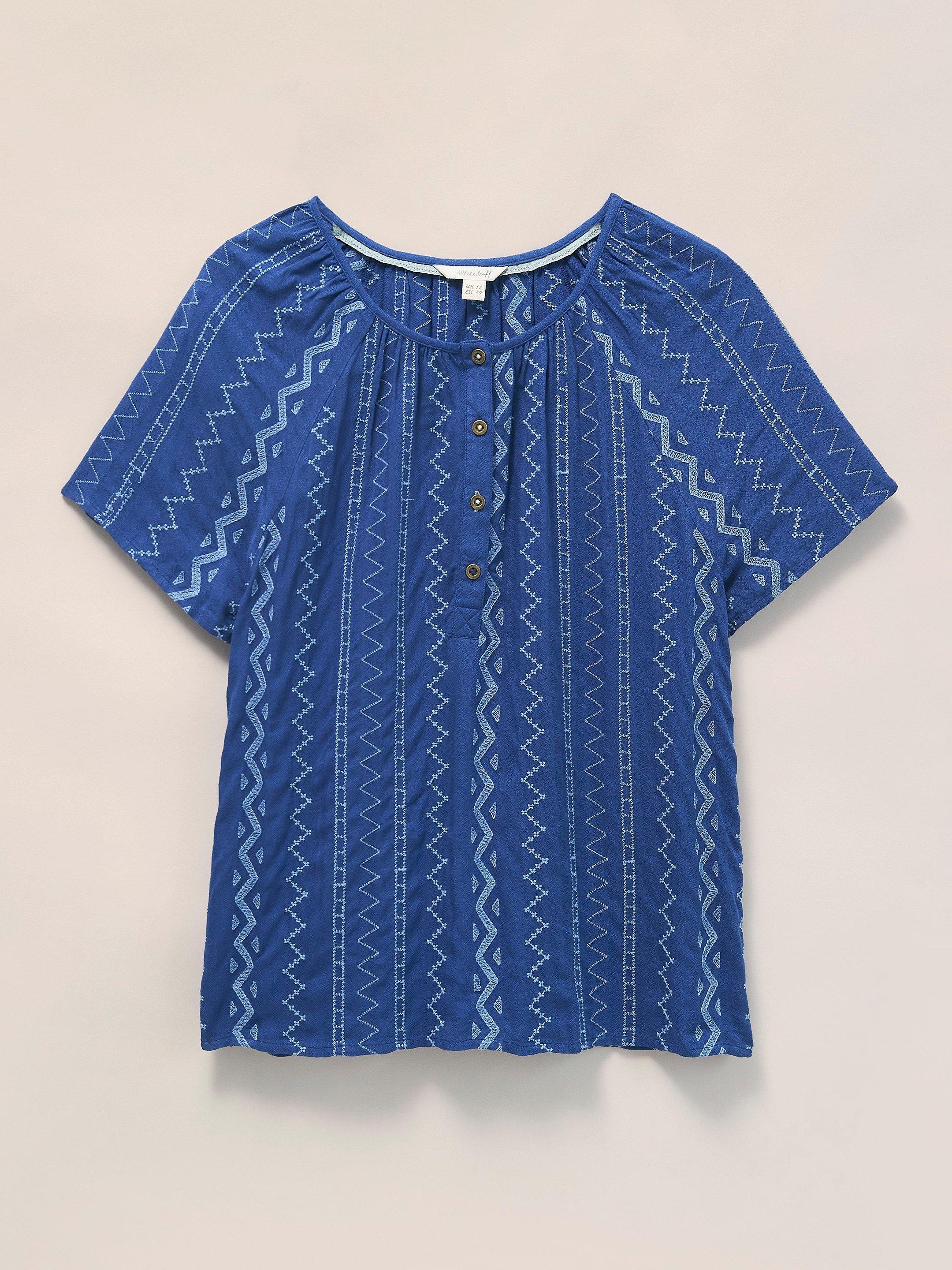Aida Embroidered Top in BLUE MLT - FLAT FRONT