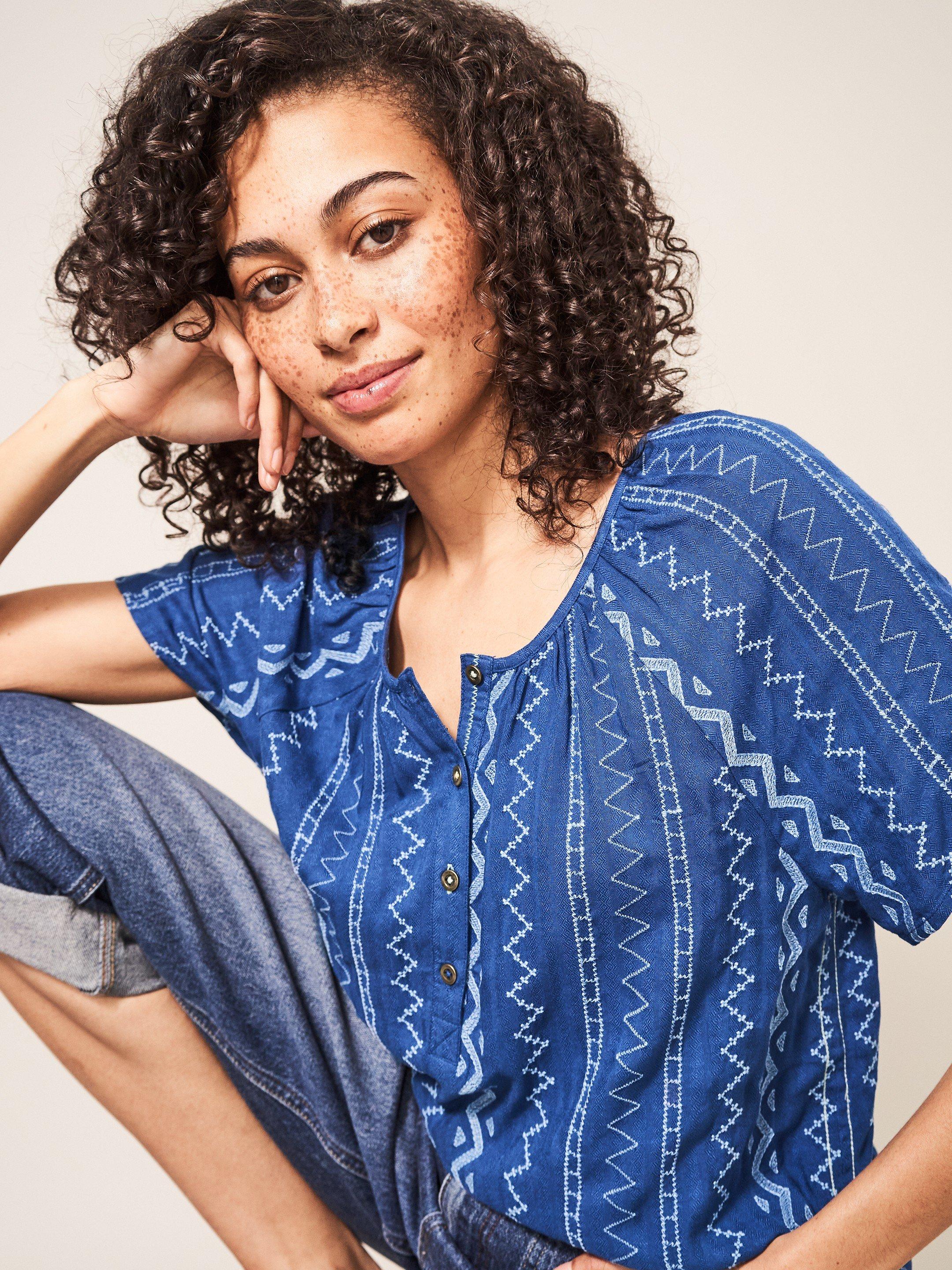Aida Embroidered Top in BLUE MLT - LIFESTYLE