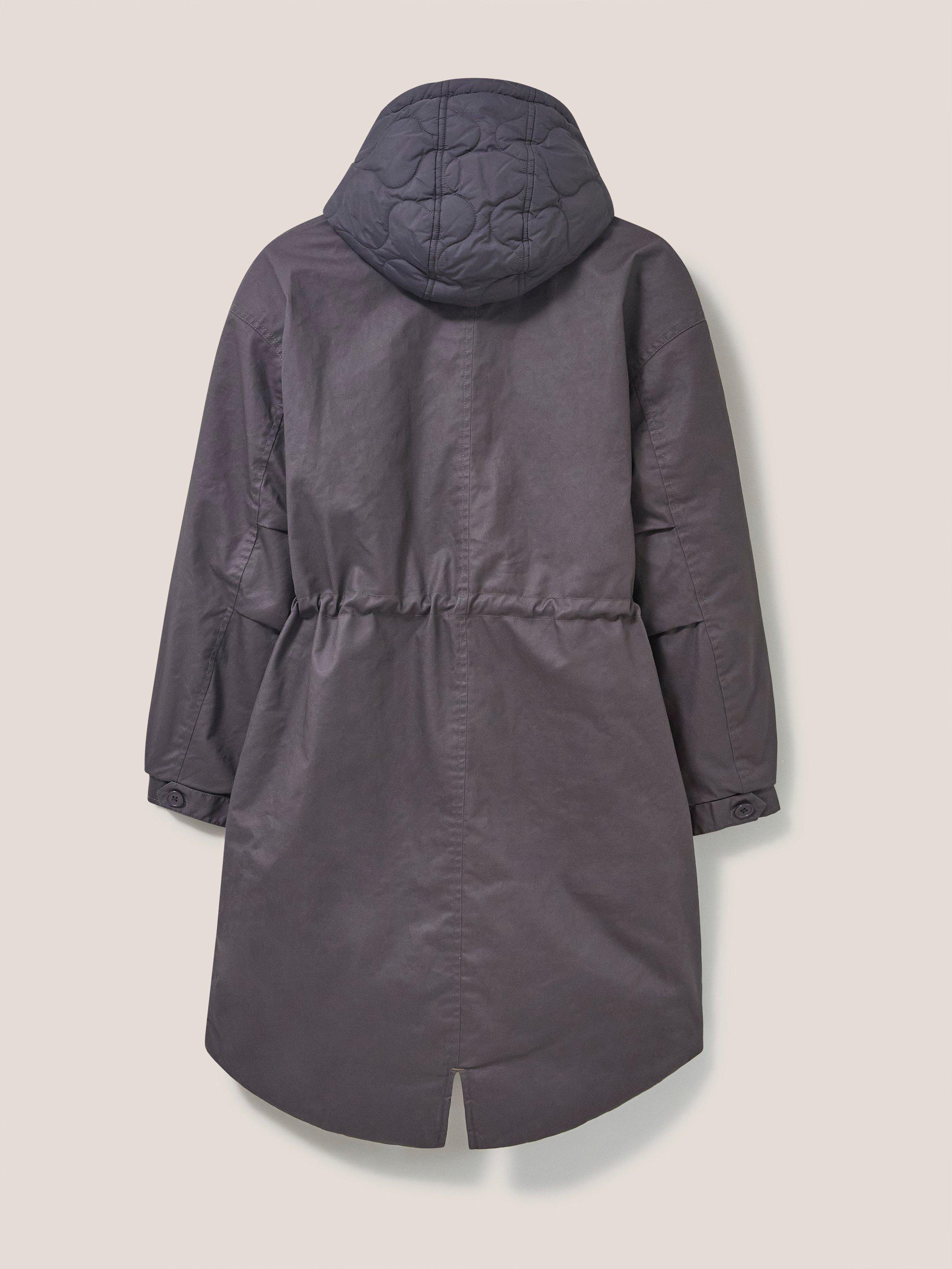 Riley Coated Cotton Parka in CHARC GREY - FLAT BACK