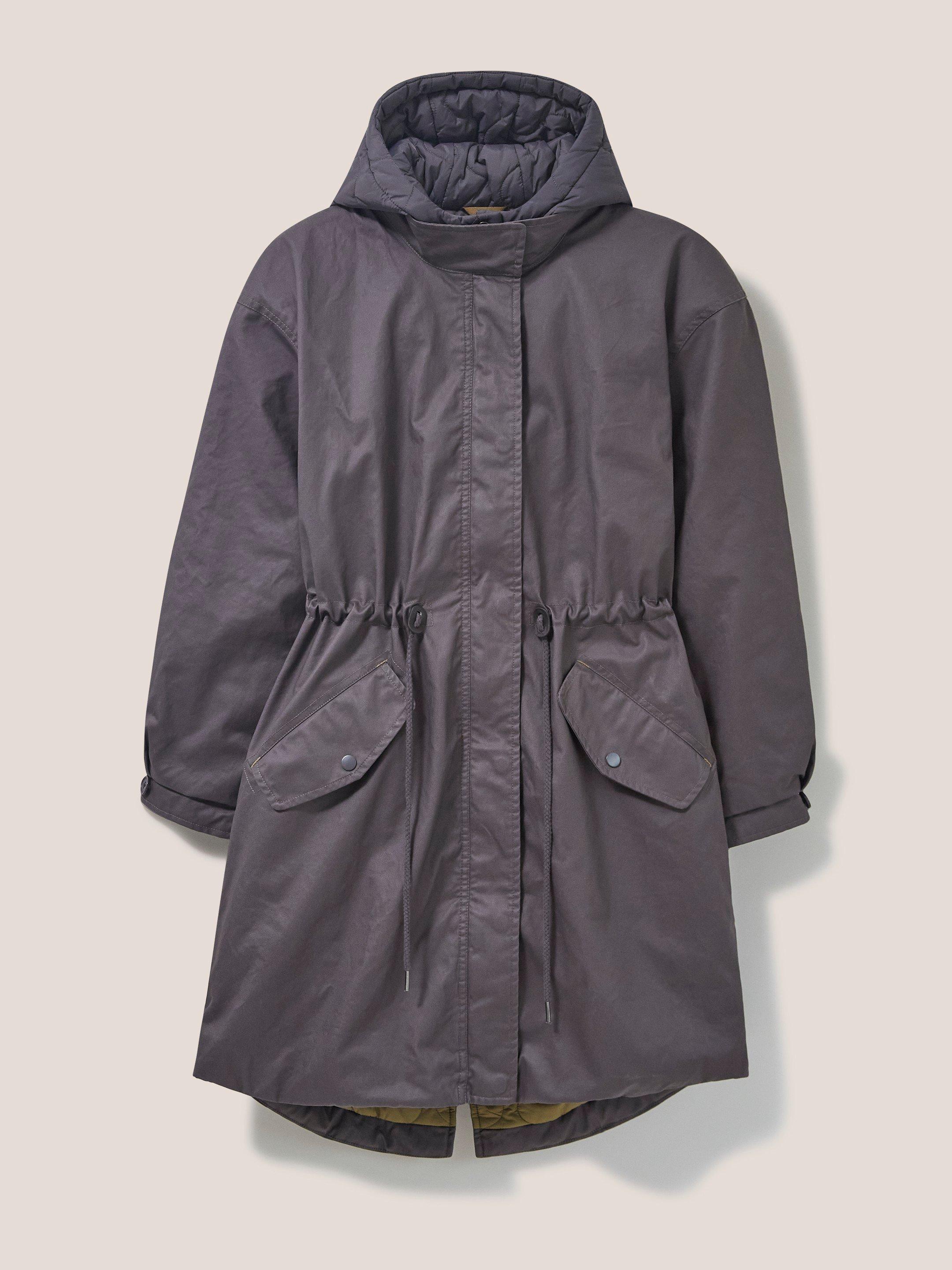 Riley Coated Cotton Parka in CHARC GREY - FLAT FRONT