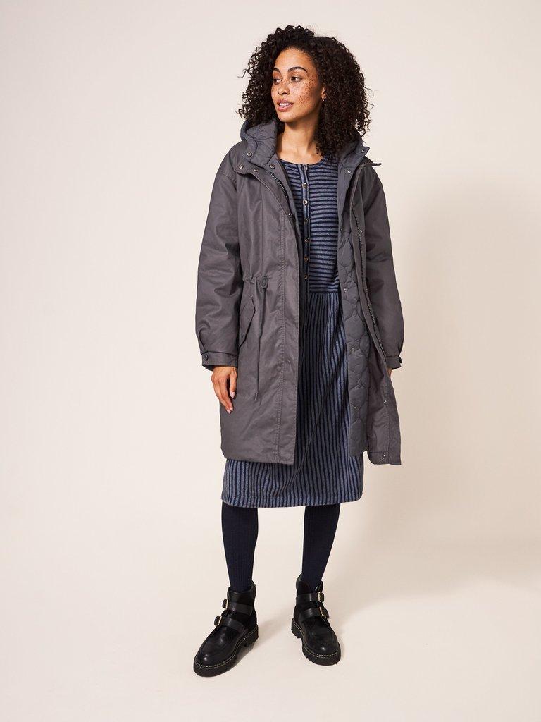 Riley Coated Cotton Parka in CHARCOAL GREY