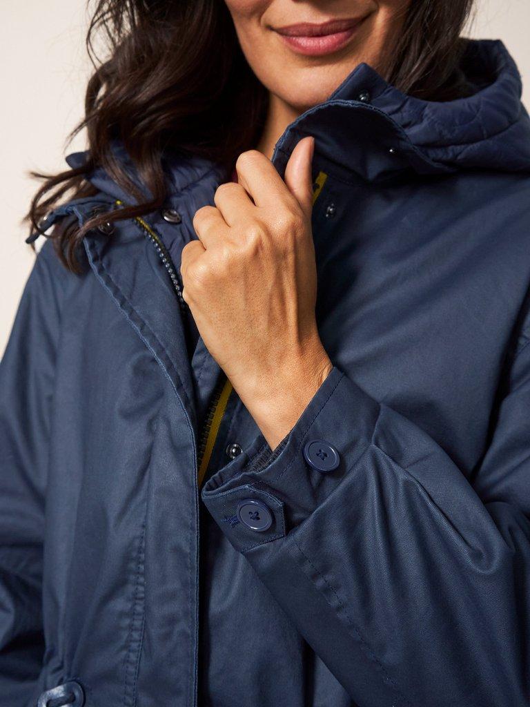 Riley Coated Cotton Parka in DARK NAVY - MODEL DETAIL