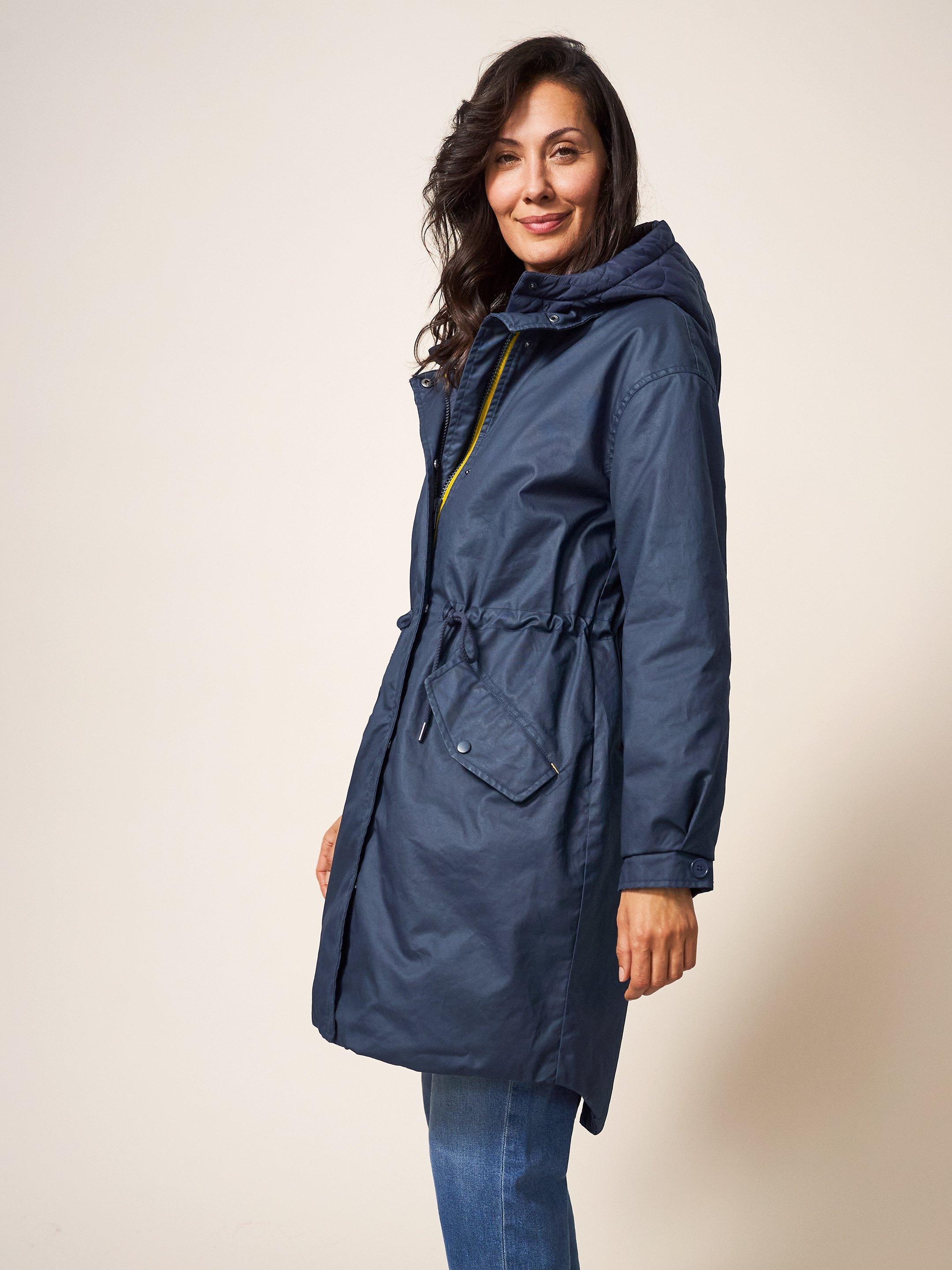 Riley Coated Cotton Parka in DARK NAVY - MODEL FRONT