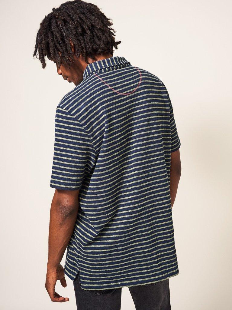 Fine Stripe Polo in LGT GREEN - MODEL BACK