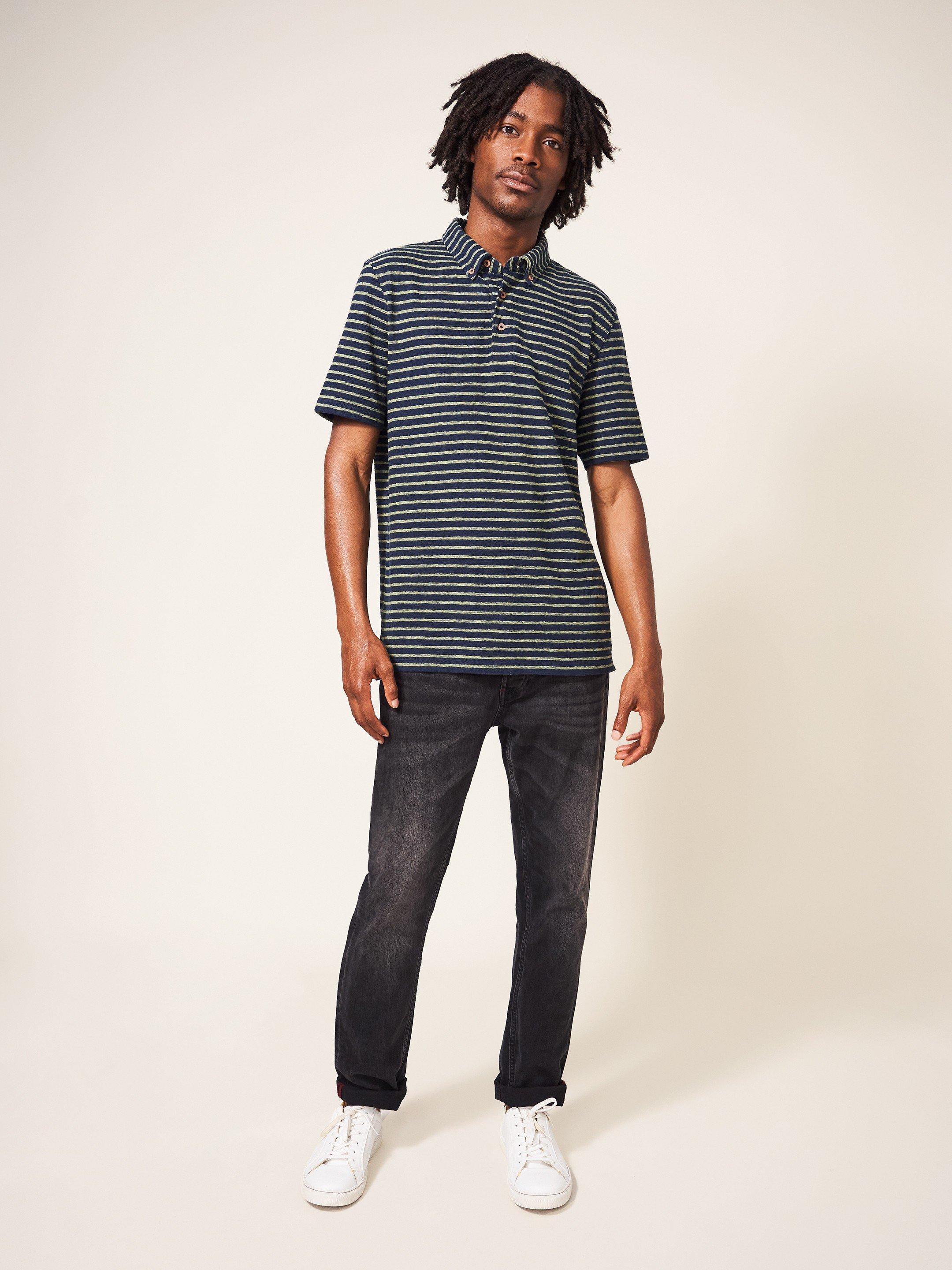 Fine Stripe Polo in LGT GREEN - MODEL FRONT