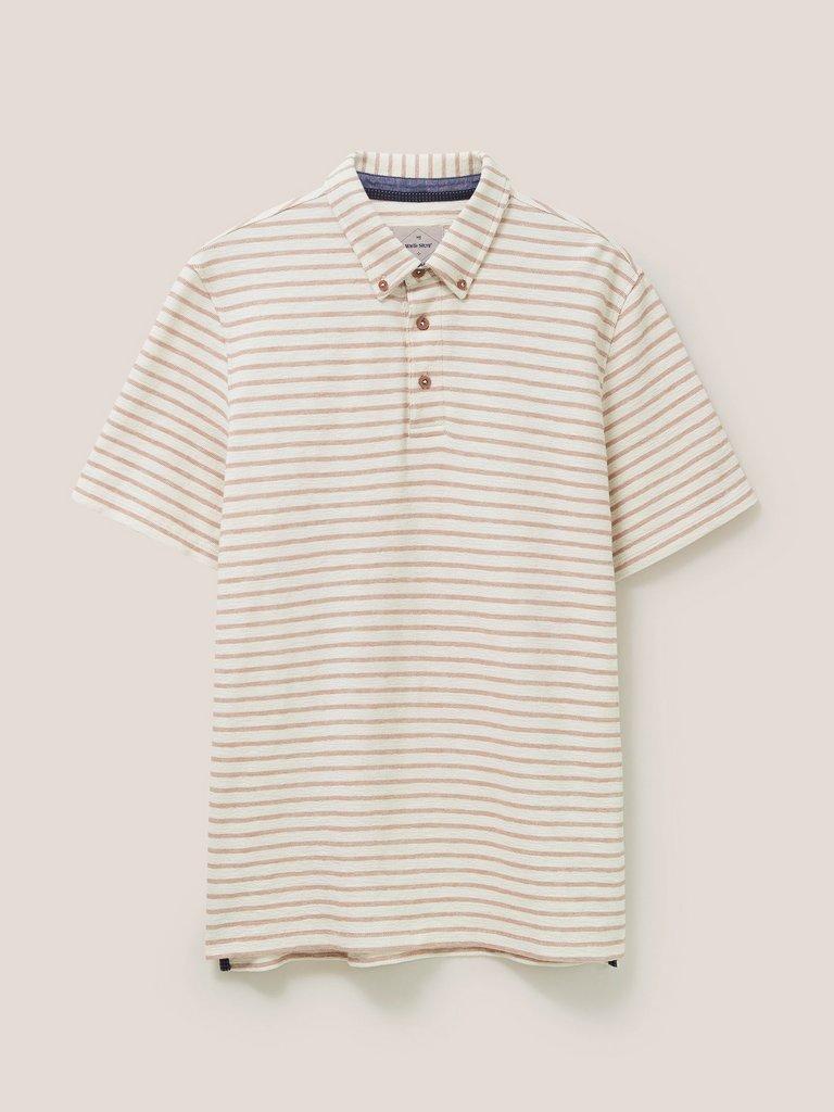 Fine Stripe Polo in MID PINK - FLAT FRONT