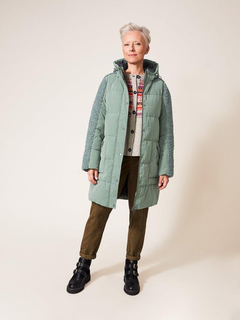 Cecily Borg Mix Coat in DUSTY GREEN White Stuff