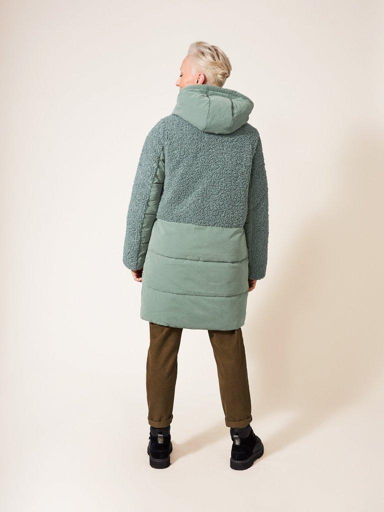 Cecily Borg Mix Coat in DUS GREEN - MODEL DETAIL