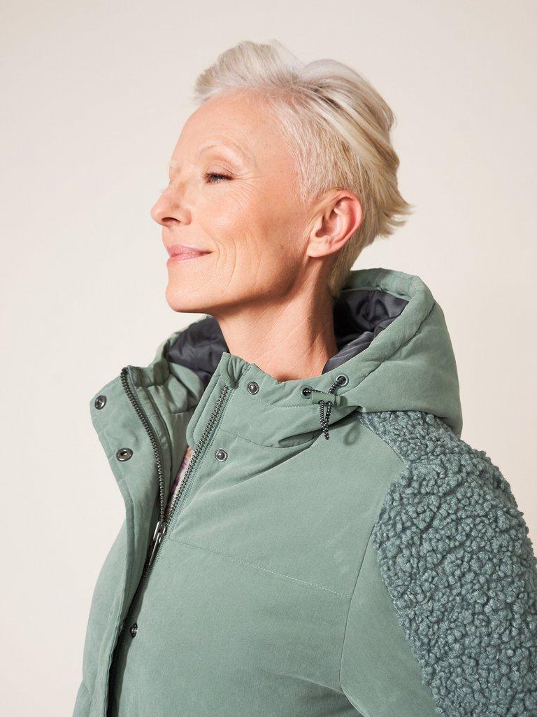 Cecily Borg Mix Coat in DUS GREEN - MODEL FRONT