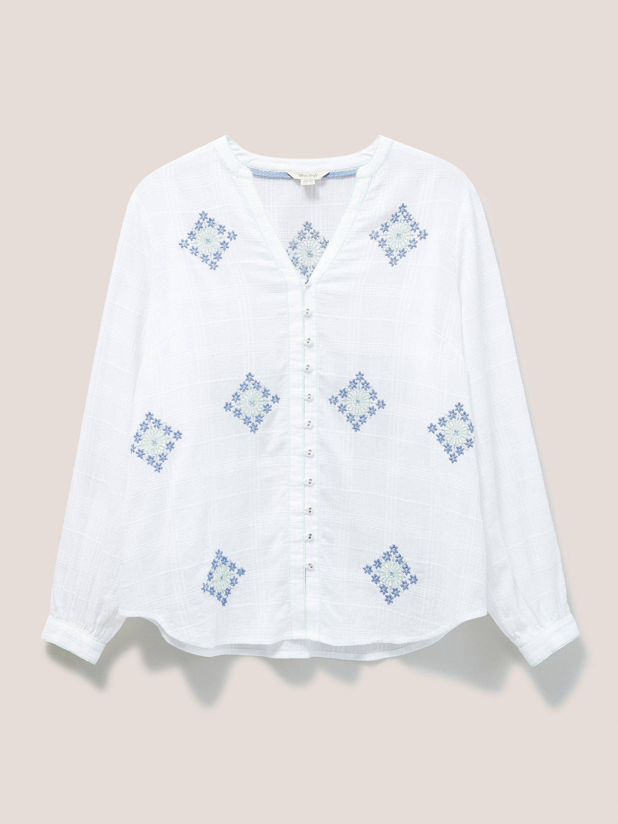 Kate Embroidered Shirt in WHITE MLT - FLAT FRONT