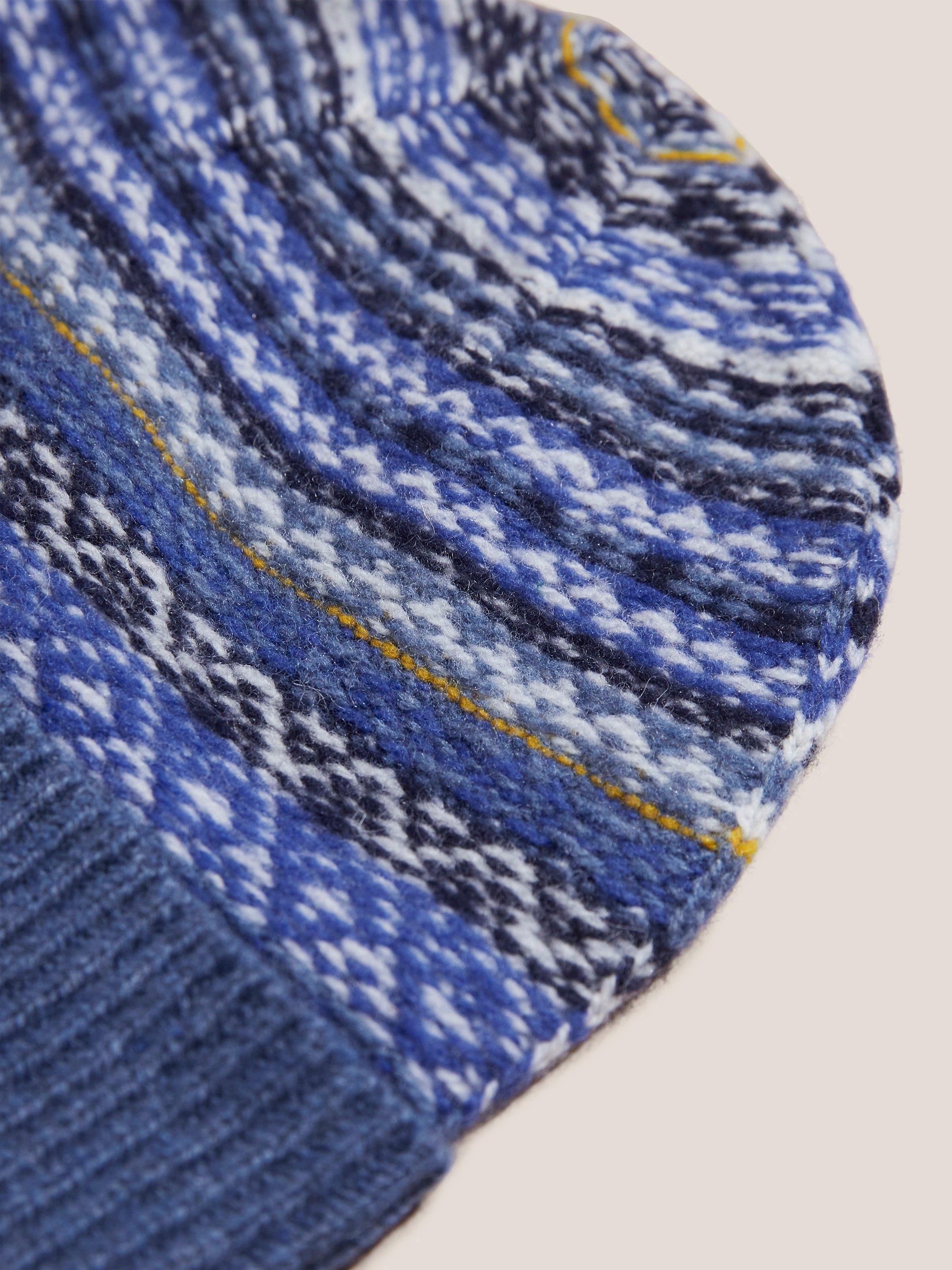 Mixed Fairisle Knitted Beanie in BLUE MLT - FLAT DETAIL