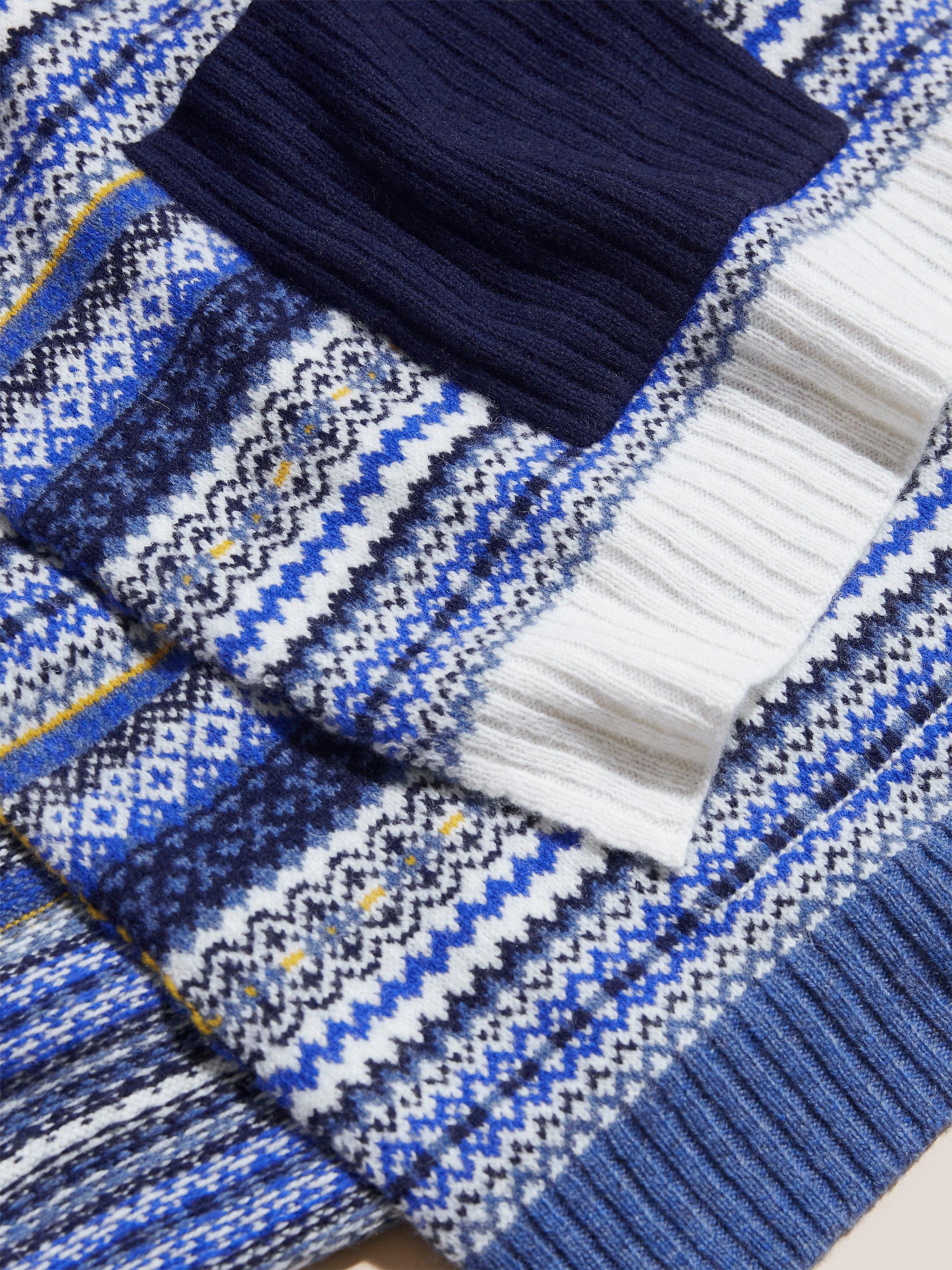 Mixed Fairisle Knitted Scarf in BLUE MLT - FLAT DETAIL
