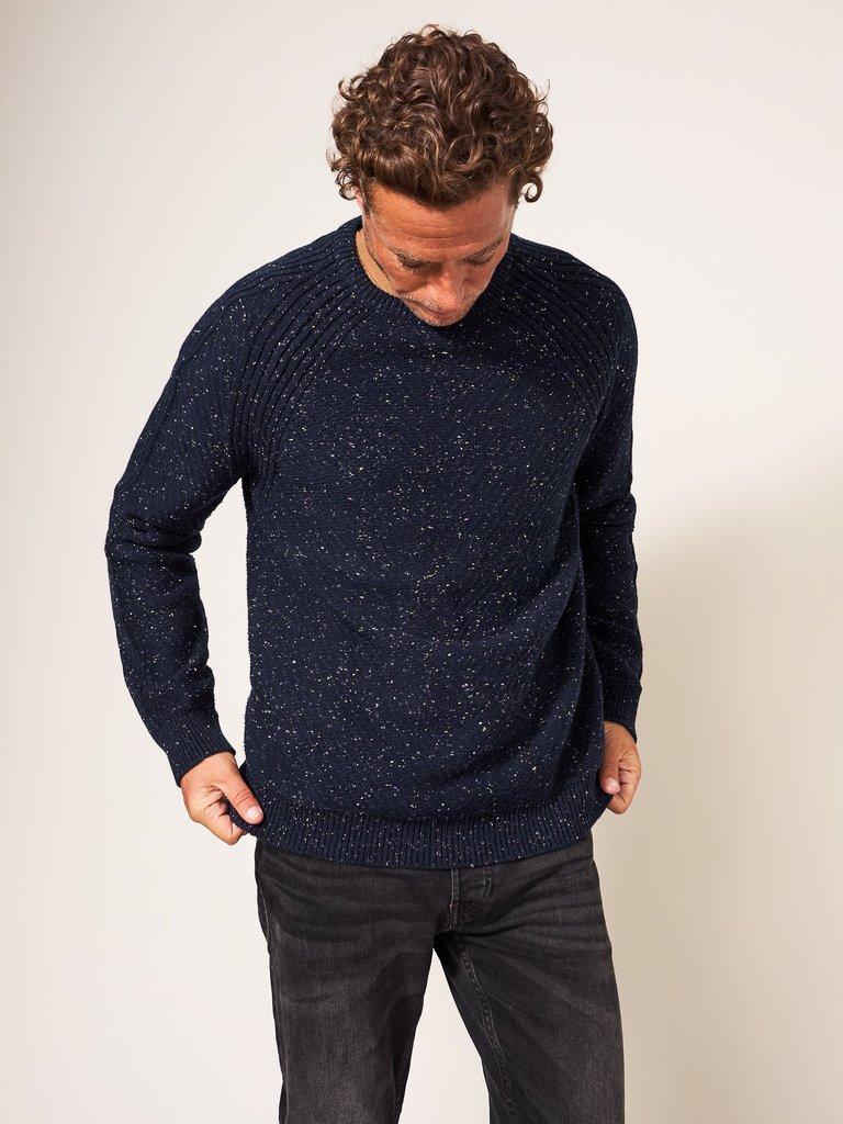 Lewis Nep Jumper in DARK NAVY - MODEL FRONT