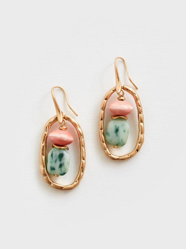 Double Bead Drop Earrings in BLUE MLT - FLAT FRONT