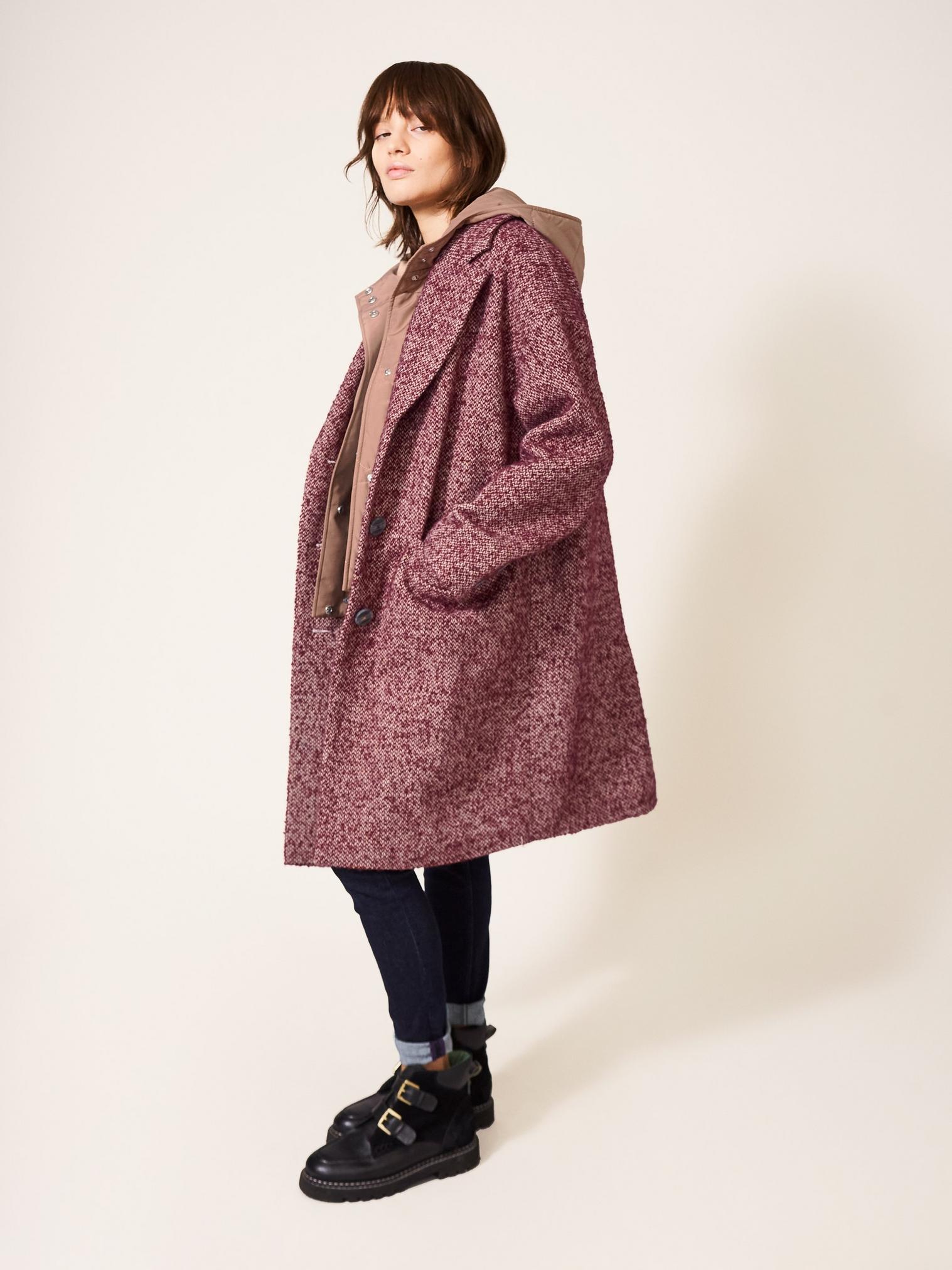 Tweed coat with clearance hood