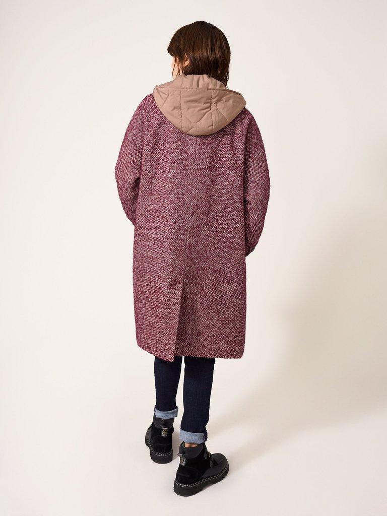 Izzy Tweed Coat in PLUM MLT - MODEL DETAIL