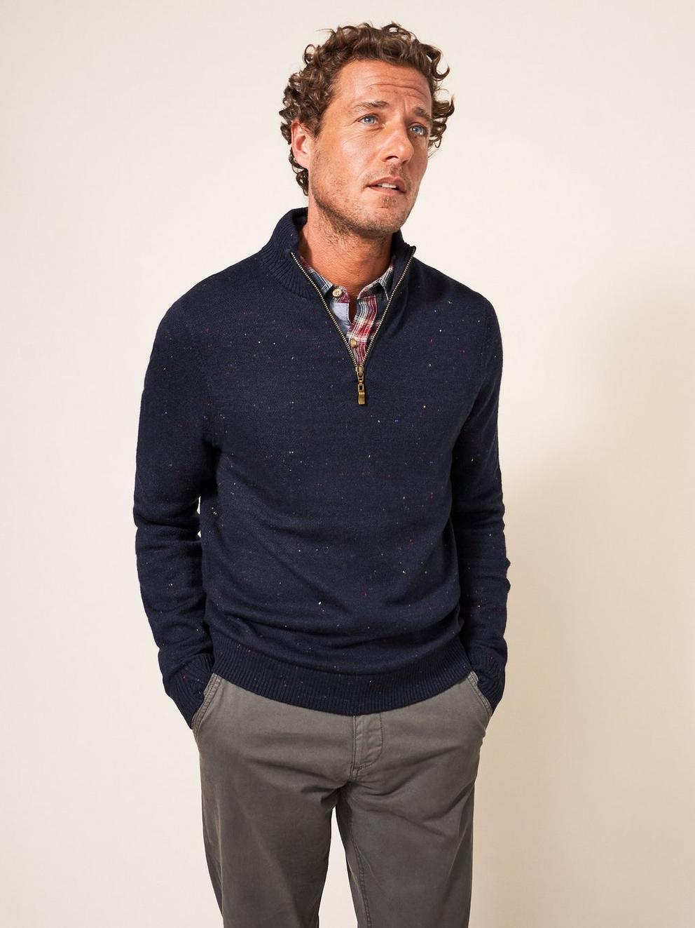 Newport Merino Nep Funnel in NAVY MULTI - LIFESTYLE