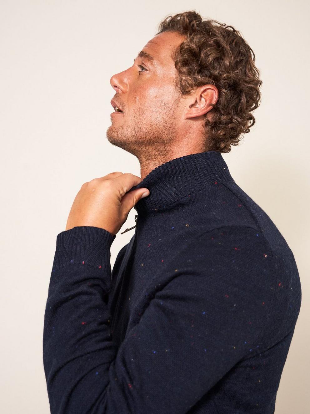 Newport Merino Nep Funnel in NAVY MULTI - MODEL DETAIL