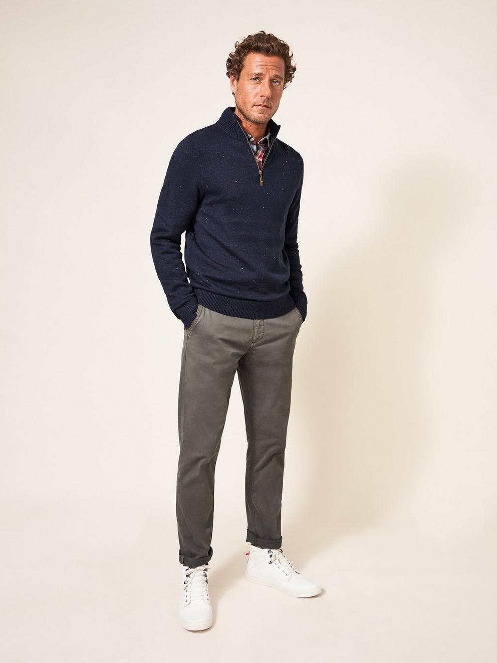 Newport Merino Nep Funnel in NAVY MULTI - MODEL FRONT