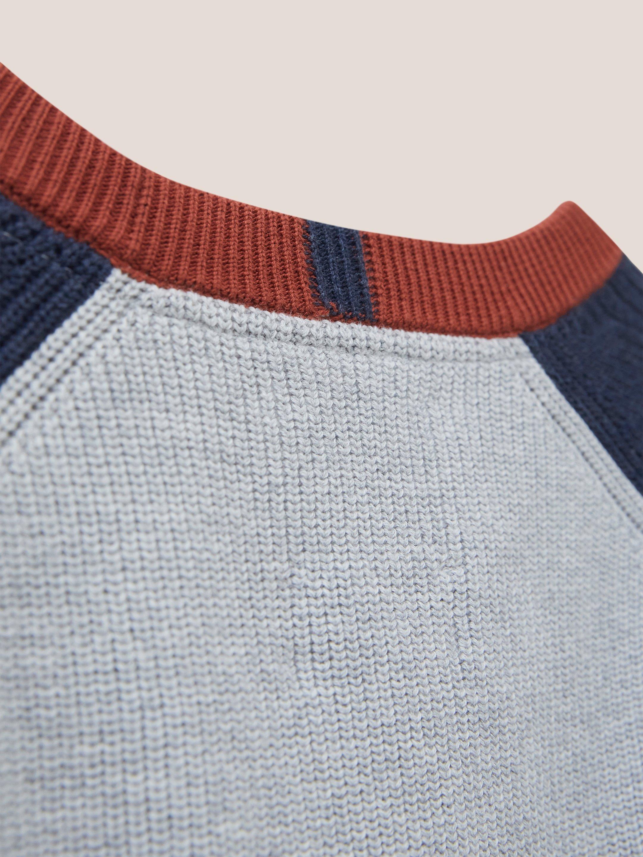 Pentire Colour Block Crew in MID GREY - FLAT DETAIL