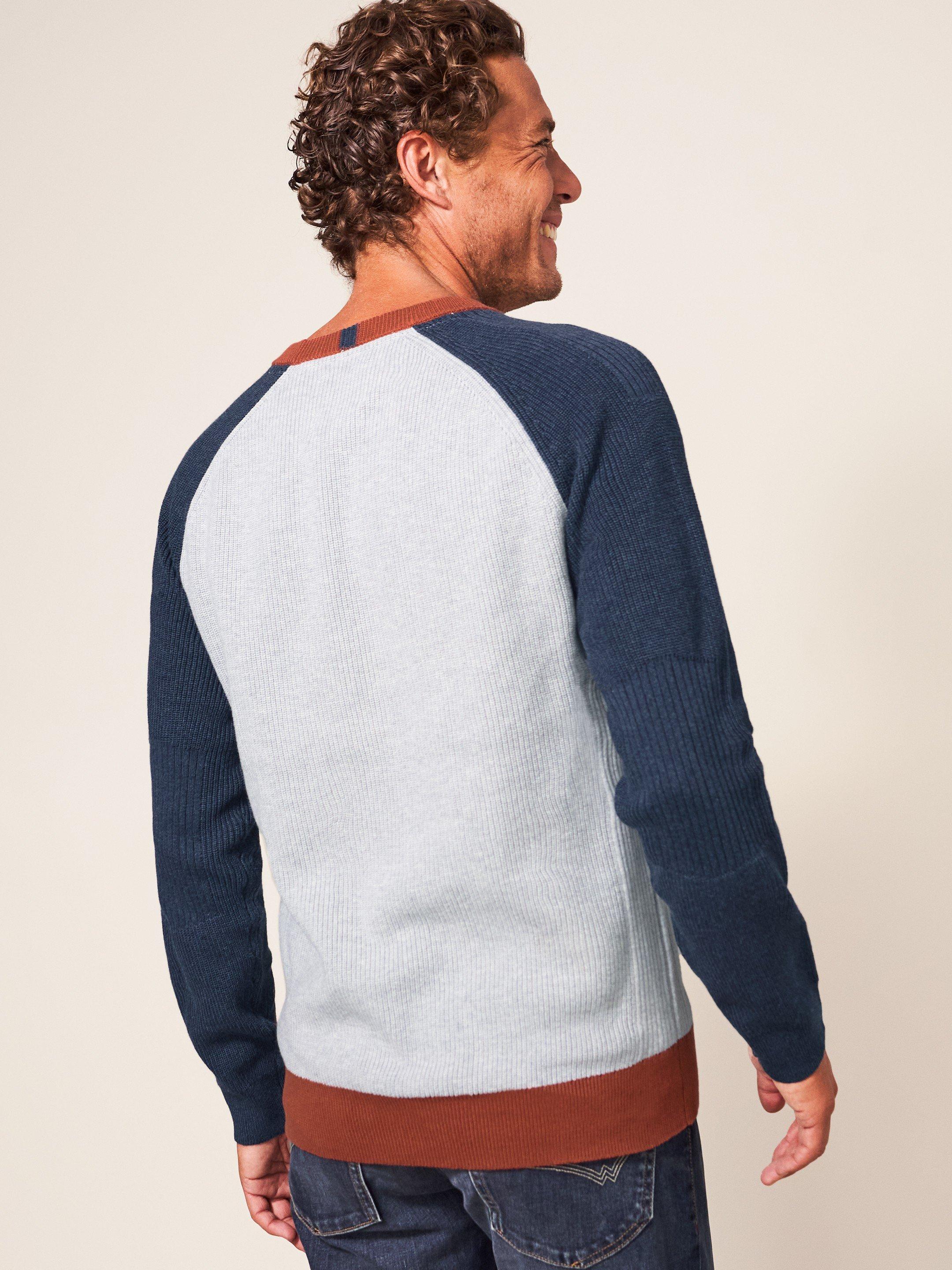 Pentire Colour Block Crew in MID GREY - MODEL BACK