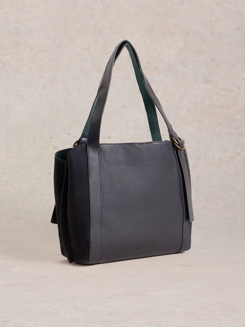 Hannah Leather Tote Bag in DARK NAVY - FLAT BACK