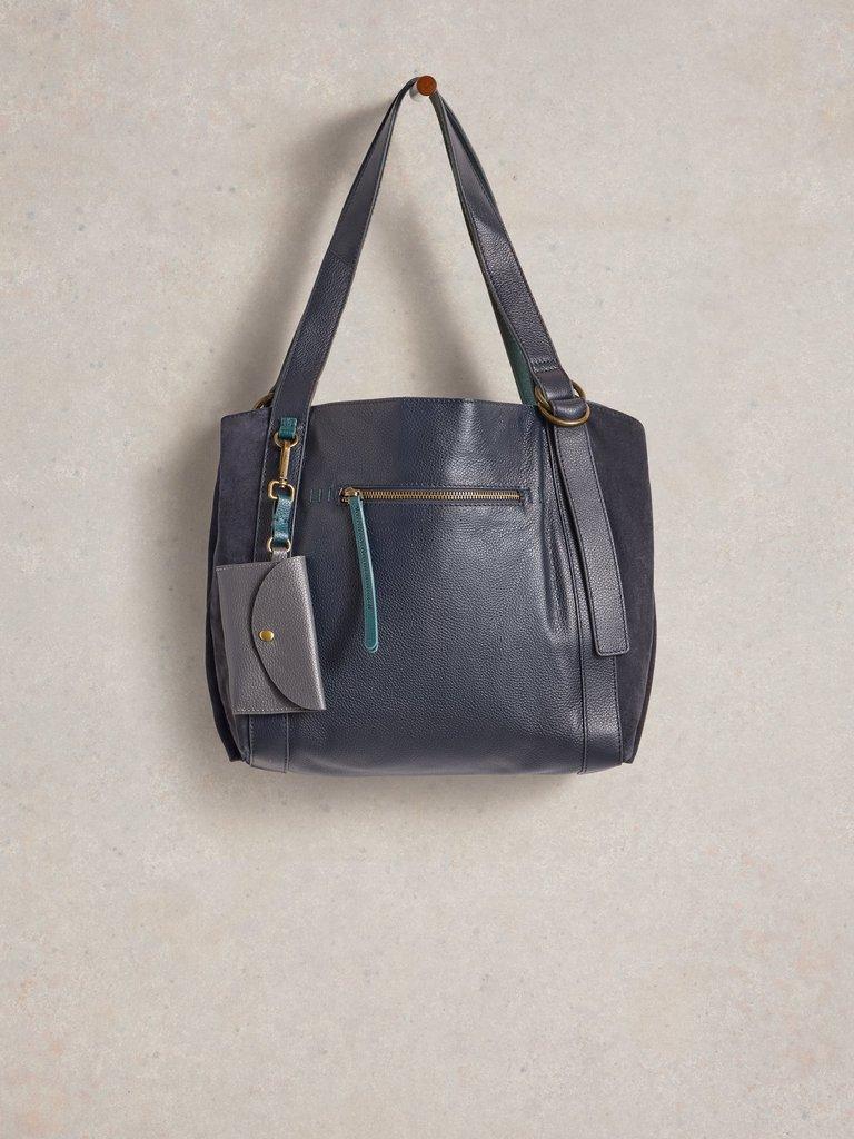 Hannah Leather Tote Bag in DARK NAVY - FLAT FRONT