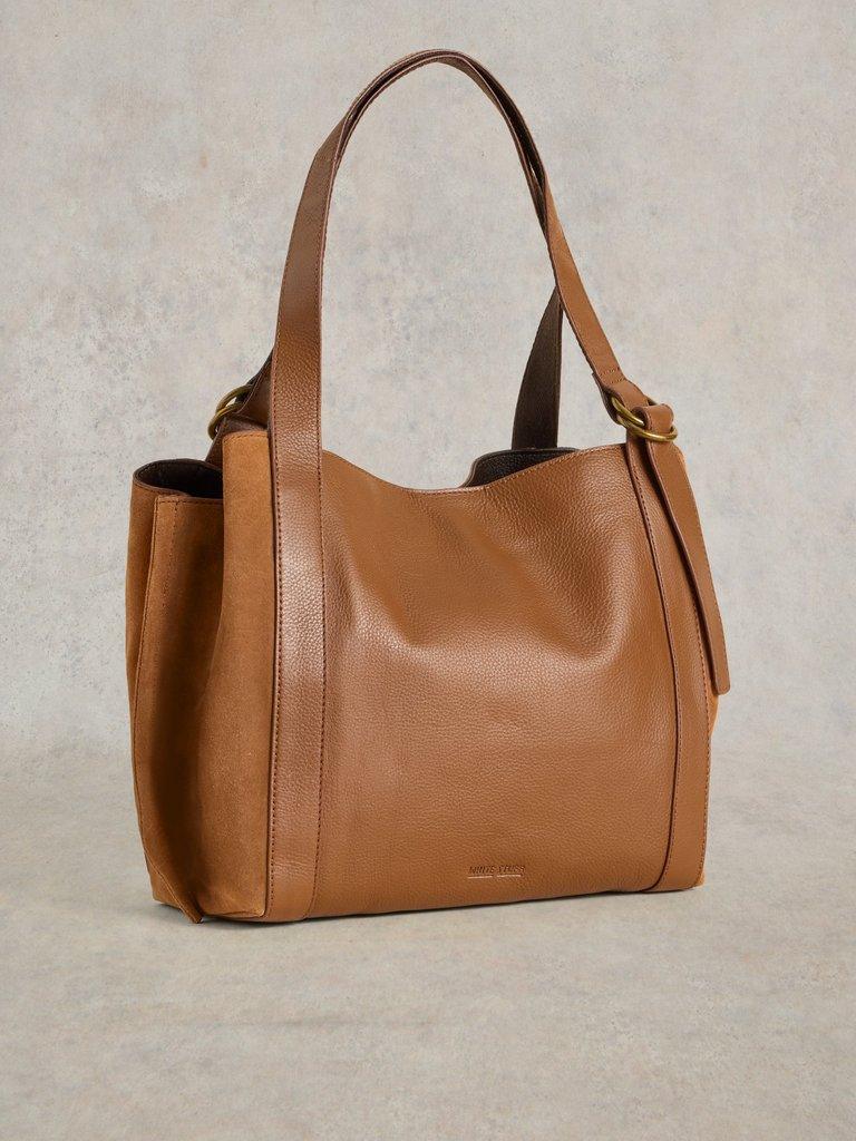 Hannah Leather Tote Bag in MID TAN - FLAT BACK