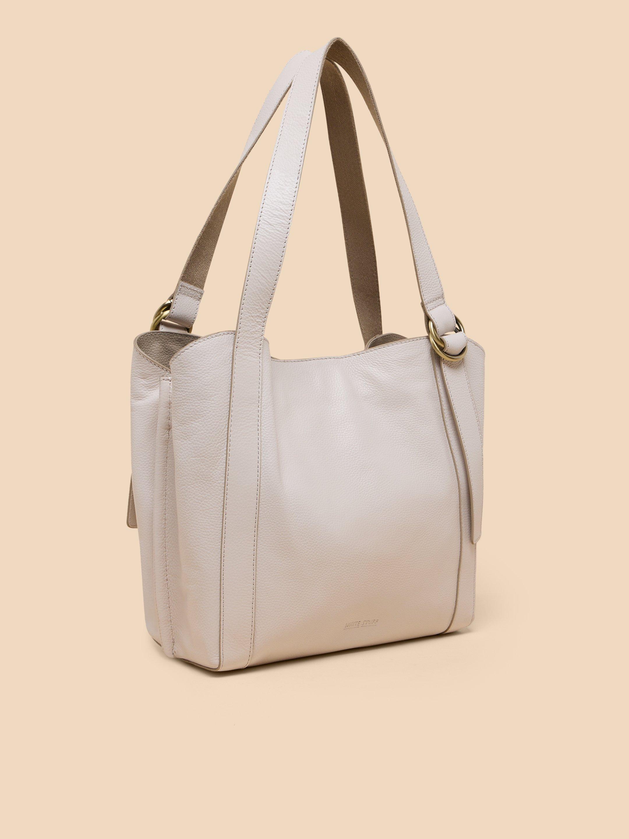 Hannah Leather Tote Bag in PALE IVORY - FLAT BACK