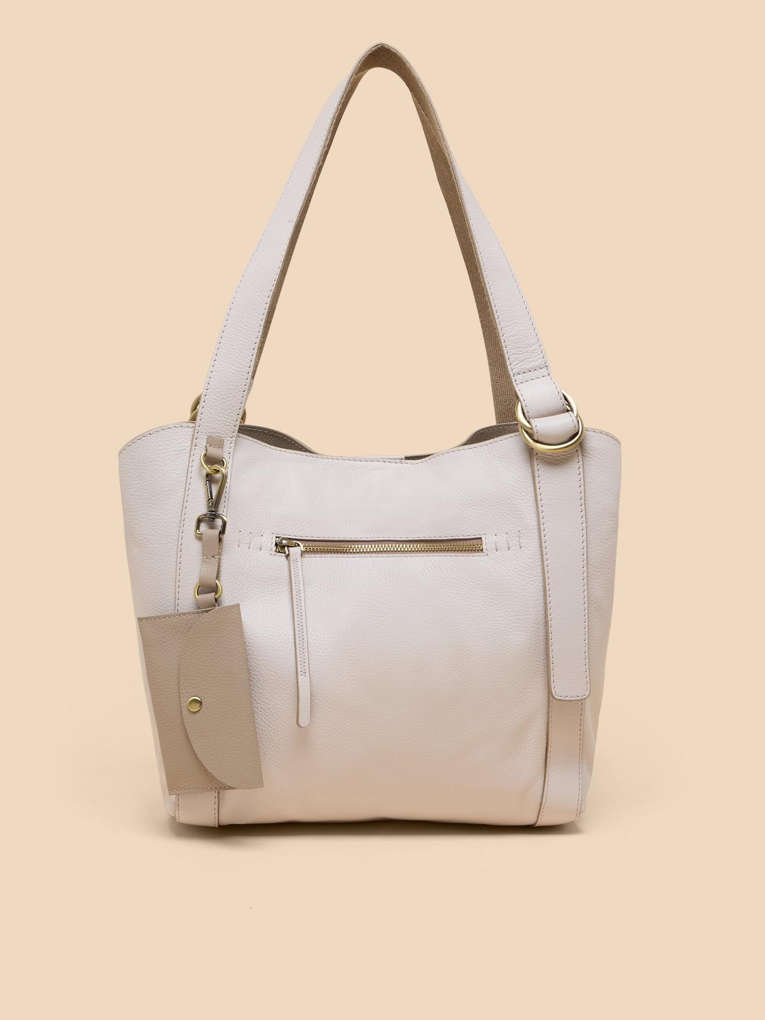Hannah Leather Tote Bag in PALE IVORY - LIFESTYLE