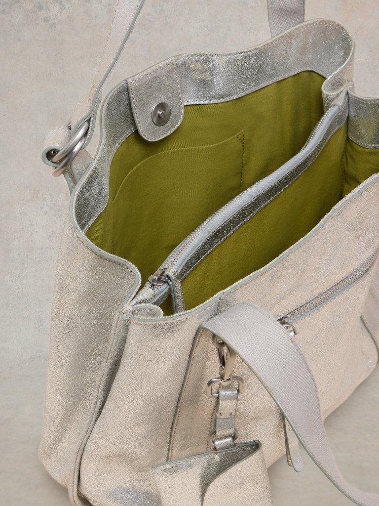 Hannah Leather Tote Bag in SILVER TONE METALLIC | White Stuff