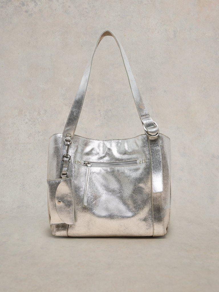 Hannah Leather Tote Bag in SILVER TONE METALLIC White Stuff