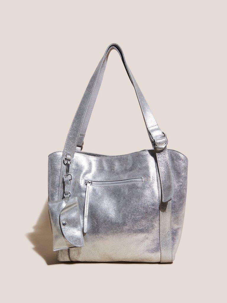 Hannah Leather Tote Bag in SILVER TONE METALLIC | White Stuff