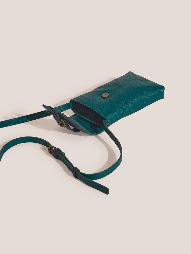 Clara Buckle Phone Bag in MID TEAL - FLAT DETAIL