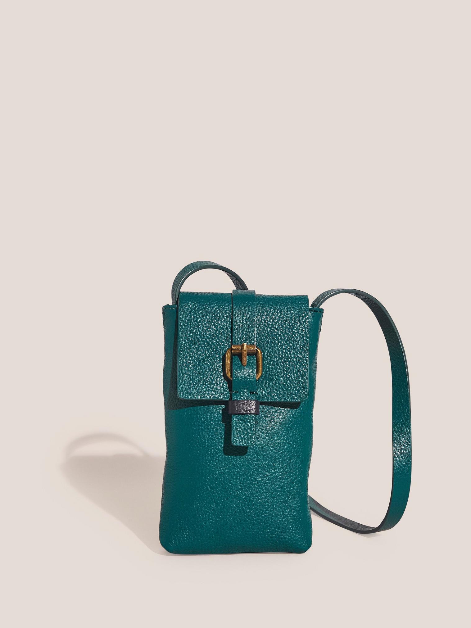 Clara Buckle Phone Bag in MID TEAL - FLAT FRONT