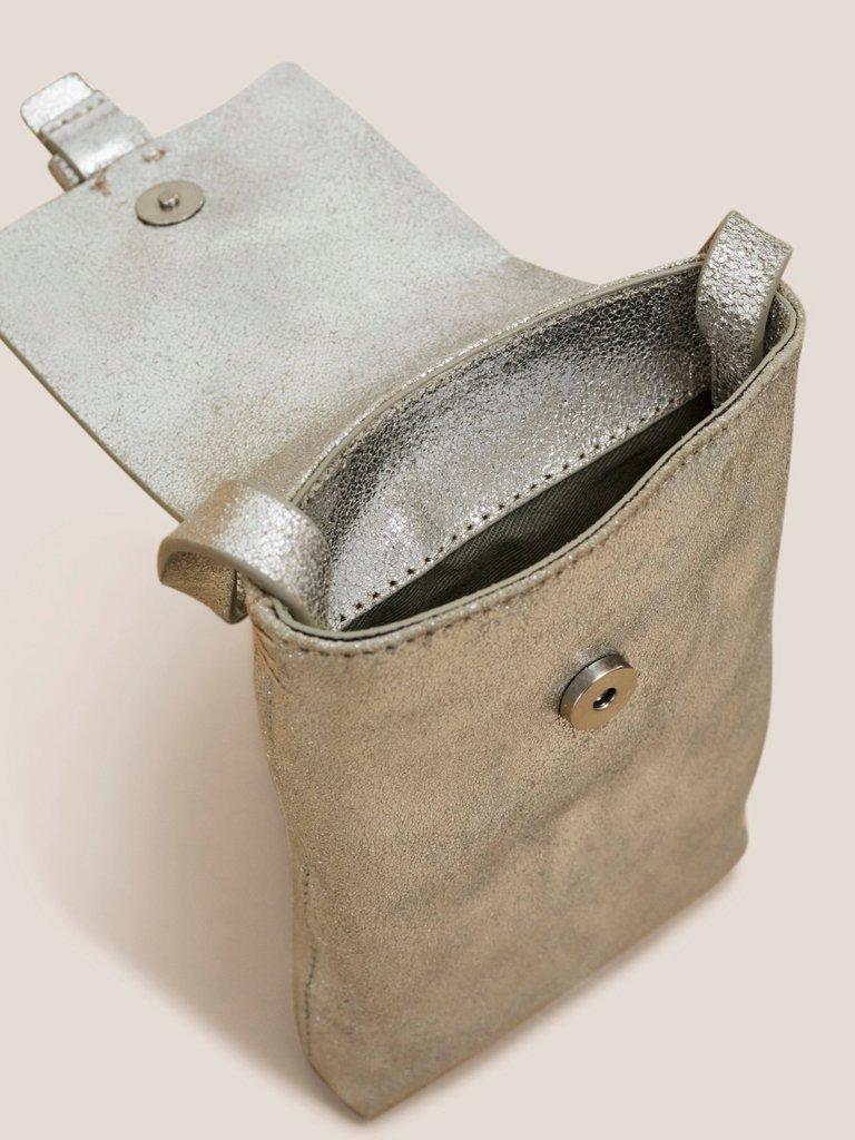 Clara Buckle Phone Bag in PEWTER MET - FLAT DETAIL
