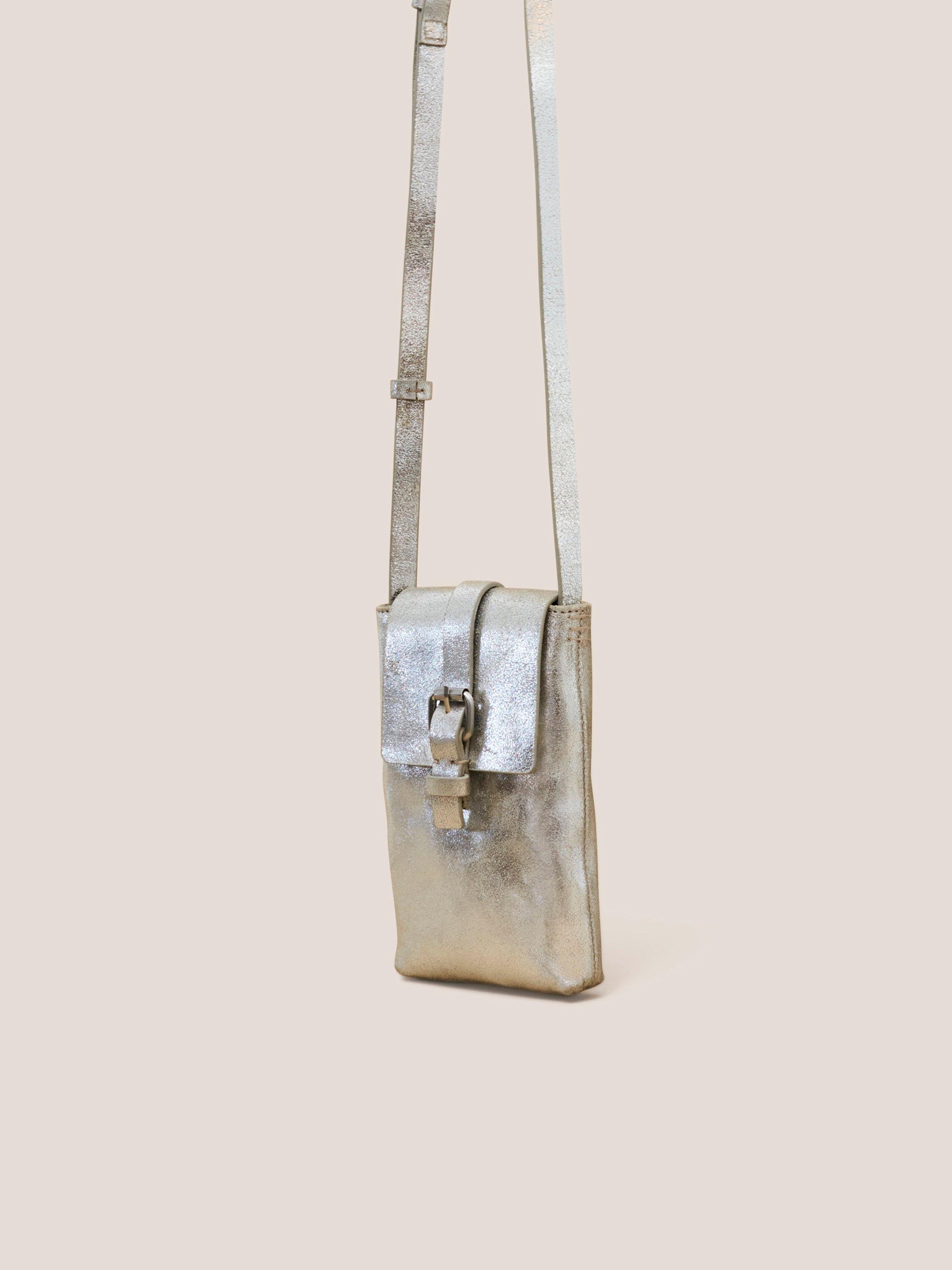 Clara Buckle Phone Bag in PEWTER MET - FLAT FRONT