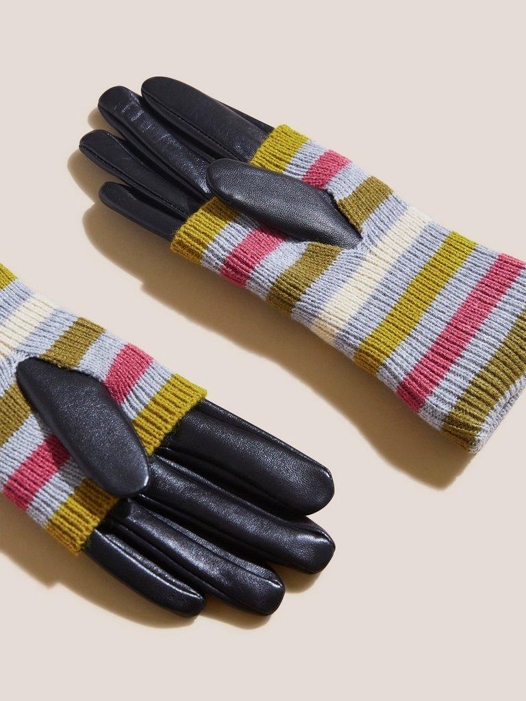 Knitted Cuff Leather Gloves in GREY MLT - FLAT BACK
