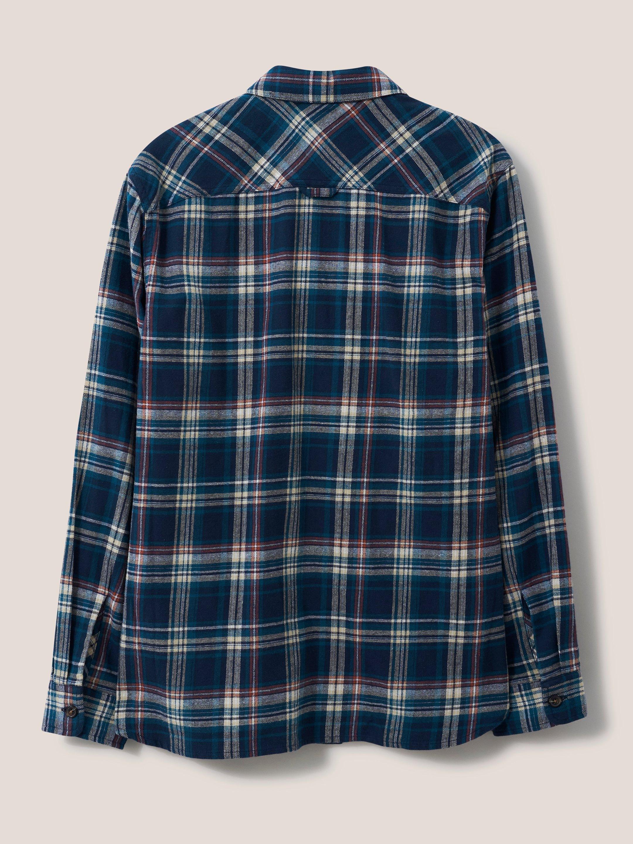 Moxley Flannel Check Shirt in DARK NAVY - FLAT BACK
