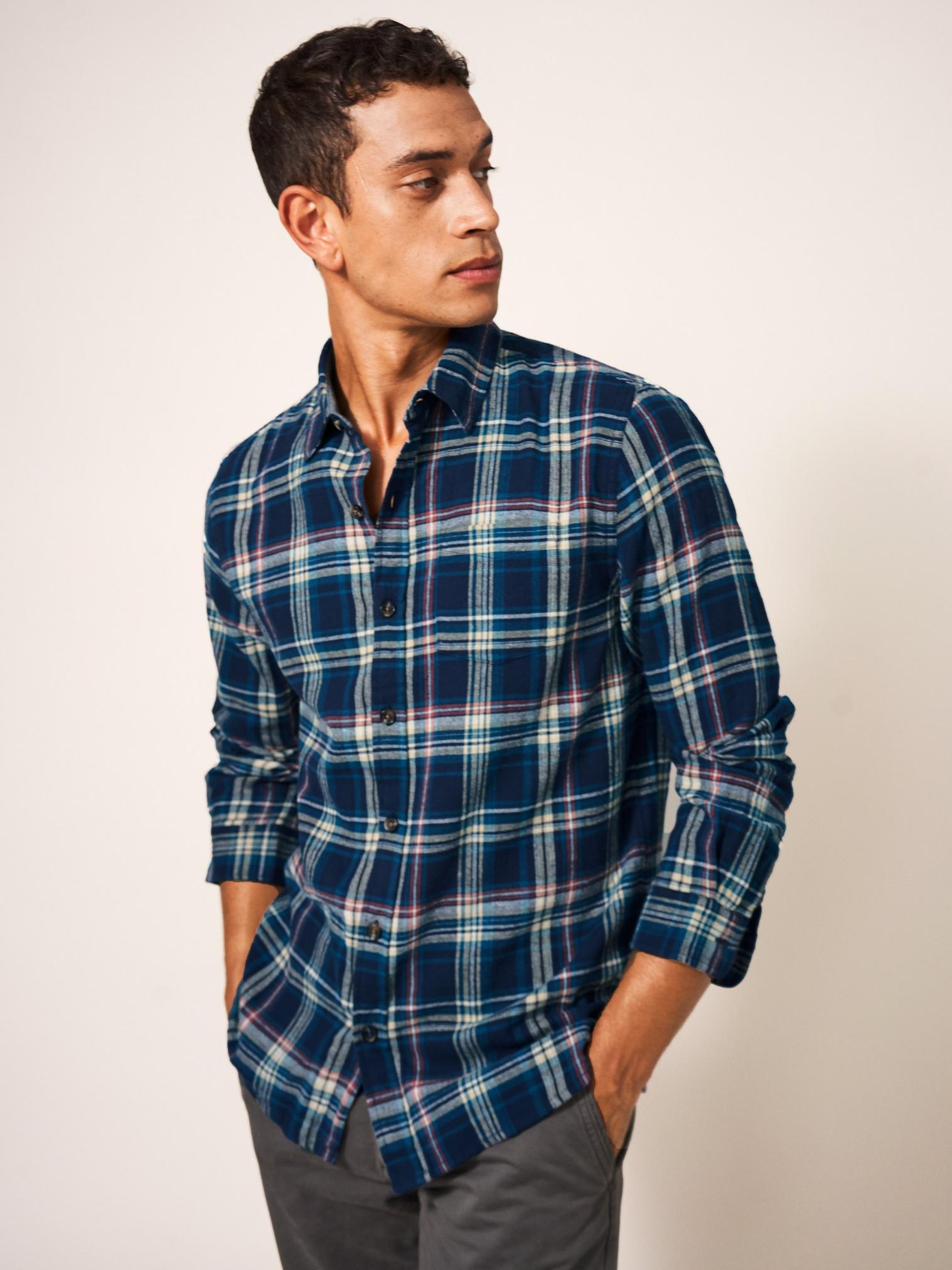 Moxley Flannel Check Shirt in DARK NAVY - LIFESTYLE