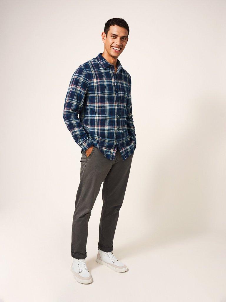 Moxley Flannel Check Shirt in DARK NAVY - MODEL FRONT